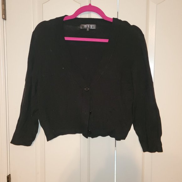 YEMAK Women's Cropped Bolero 3/4 Sleeve Button Down Cardigan Sweater - Picture 4 of 6